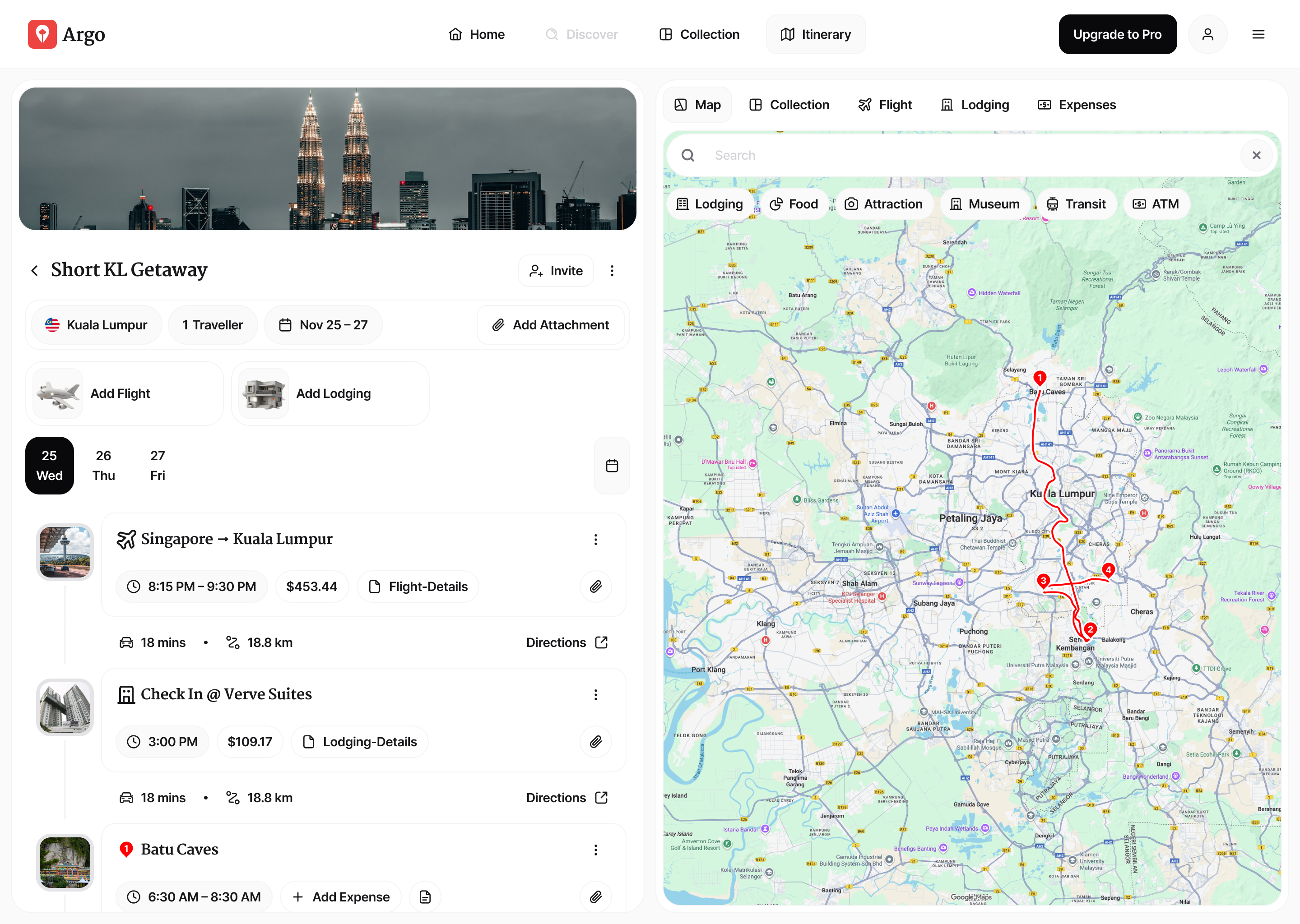 Itinerary — Day-by-day plan with map and route optimization